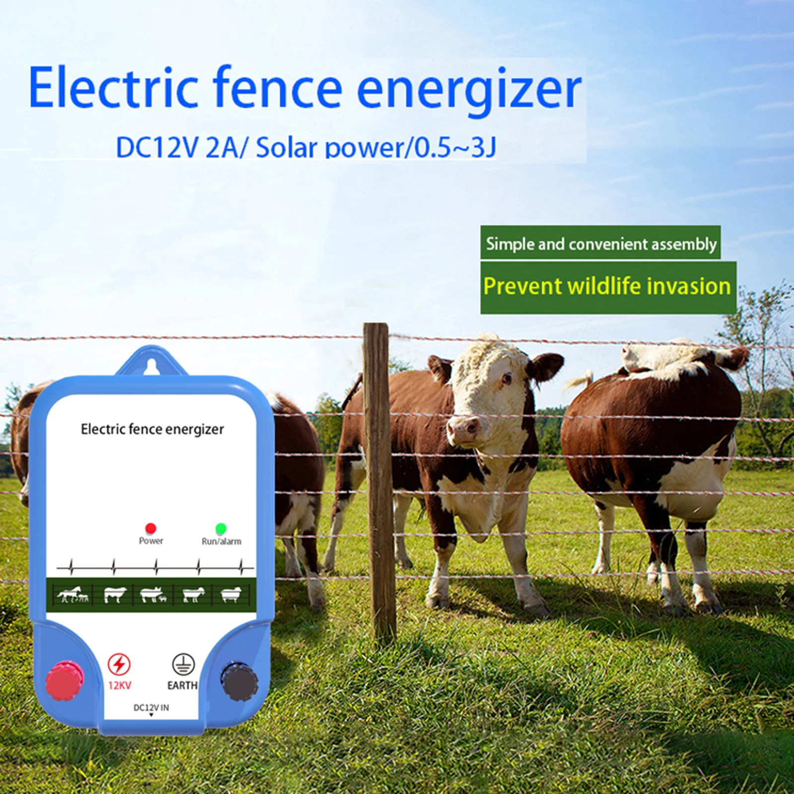 Livestock Fence Energizer 12V - New 8KM Electric Fence Energizer 12V