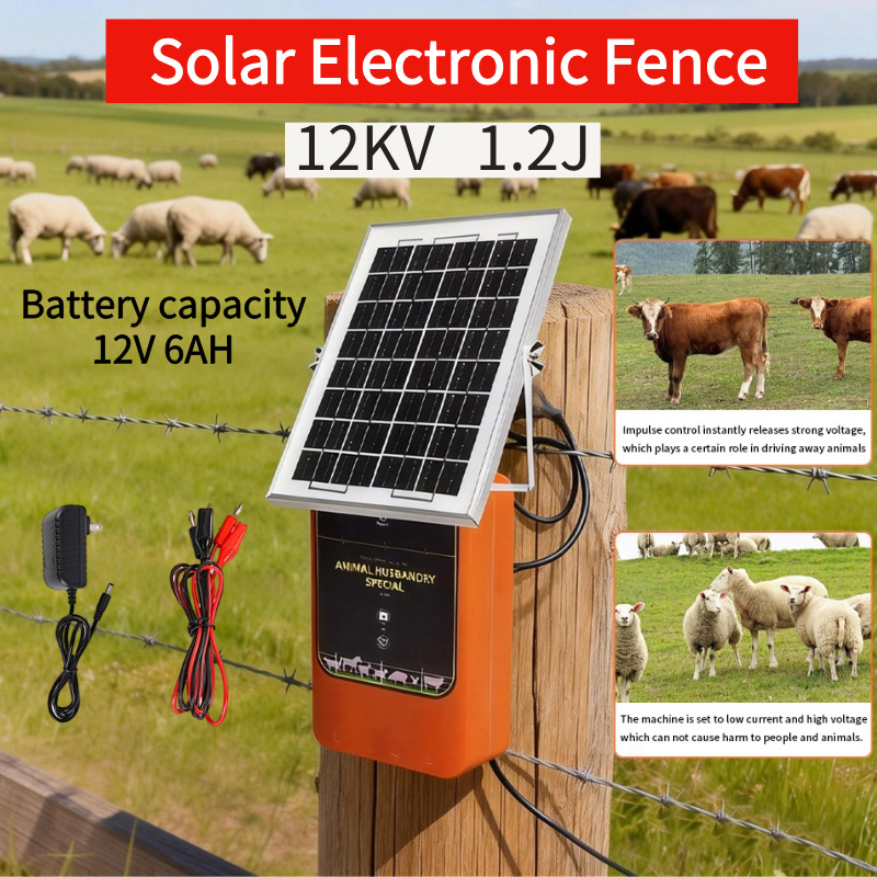 Livestock Fence Energizer 12V - 12V 6AH 12KV 1.2J 10KM Solar