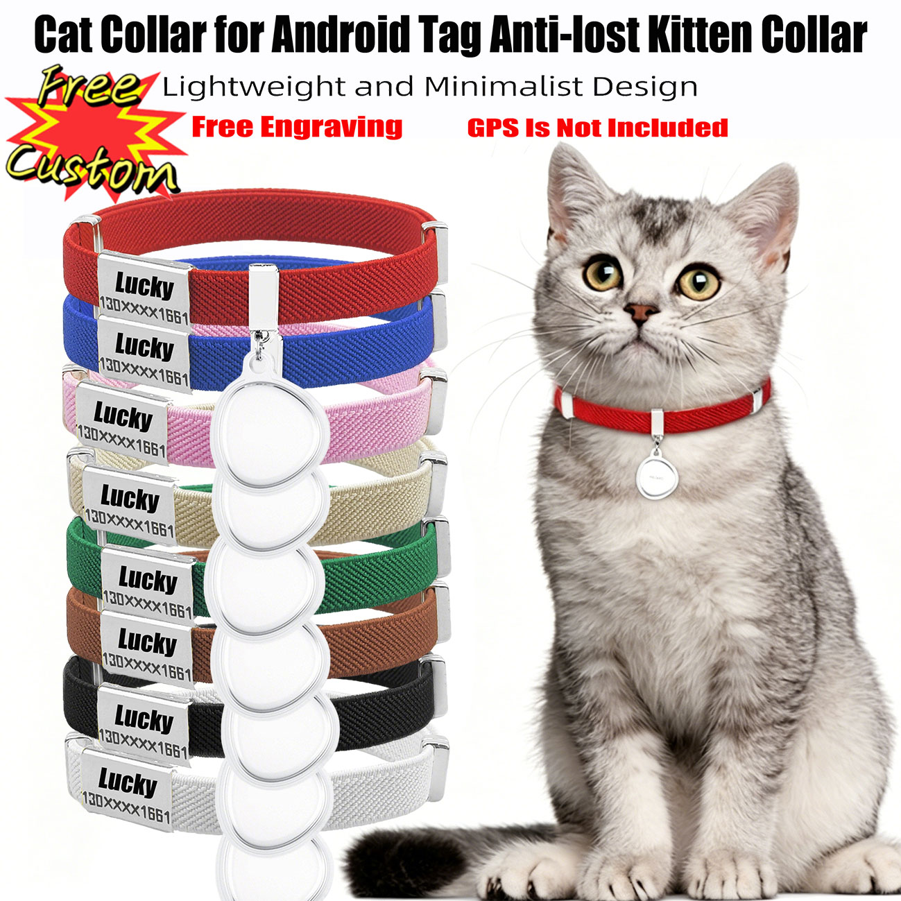 Gps Tracker Cattle Collar - Customizable Pet ID Cat Collar for