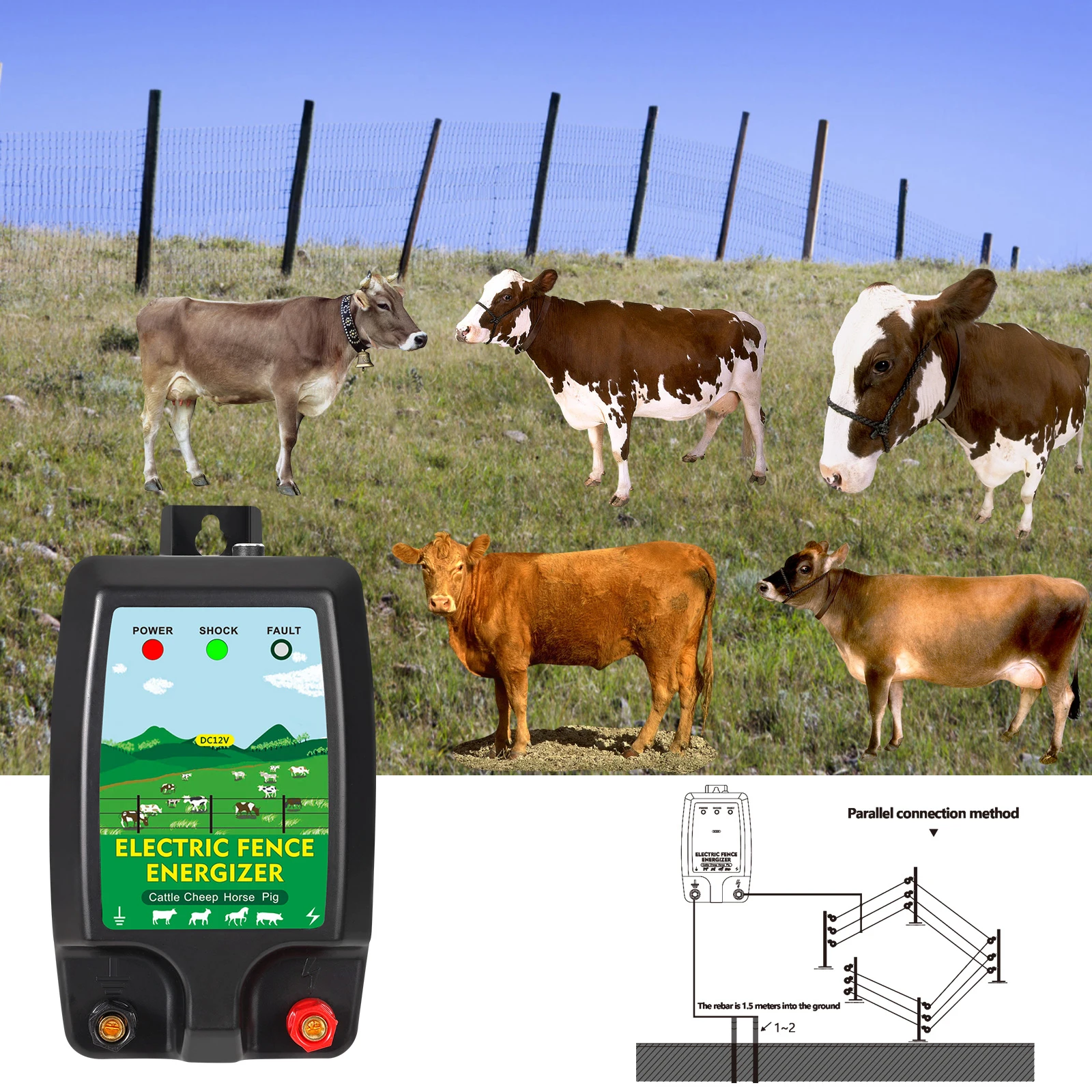 DC 12V 10KM High Voltage Elect - Livestock Fence Energizer 12V ulasan dan harga